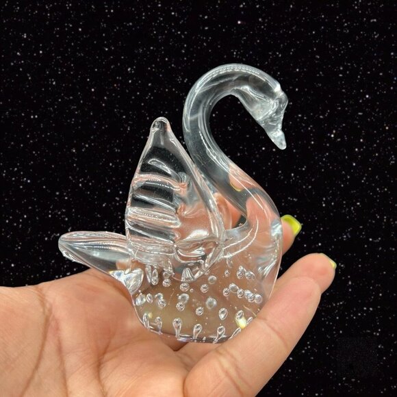 Vintage Art Glass Clear Bullicante Controlled Bubble Swan Paperweight 3.5”T 2”W - Picture 1 of 8